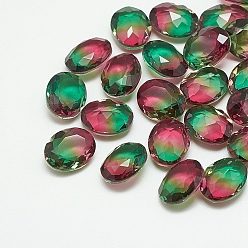 Emerald Pointed Back Glass Rhinestone Cabochons, Imitation Tourmaline, Faceted, Oval, Emerald, 10x8x4mm