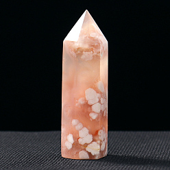 Cherry Blossom Agate Tower Natural Cherry Blossom Agate Display Decoration, Healing Stone Wands, for Energy Balancing Meditation Therapy Decors, Hexagonal Prism, 40~50mm