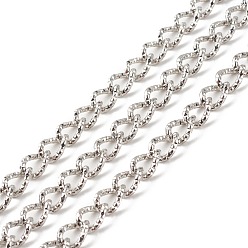 Stainless Steel Color 304 Stainless Steel Curb Chains, Textured, Unwelded, with Spool, Stainless Steel Color, 10x7x1.5mm, about 16.40 Feet(5m)/Roll