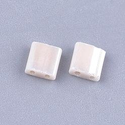 Antique White 2-Hole Opaque Glass Seed Beads, Lustered, Rectangle, Antique White, 5x4.5~5.5x2~2.5mm, Hole: 0.5~0.8mm