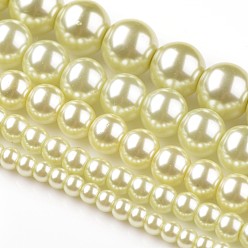 Ligamaza Abalorios de vidrio teñido de perla redondos, mielada, 4 mm / 6 mm / 8 mm / 10 mm / 12 mm, agujero: 1 mm, sobre 70~216 unidades / cadena