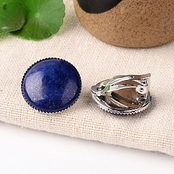Lapis Lazuli Natural Lapis Lazuli Dome/Half Round Clip-on Earrings, with Platinum Plated Brass Findings, 21mm