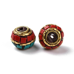 Red Handmade Indonesia Beads, with Brass Findings, Antique Golden, Rondelle, Red, 9.5x9mm, Hole: 1.4mm