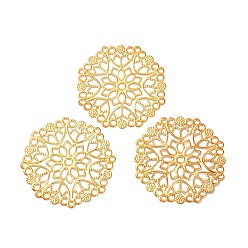 Oro Carpinteros de filigrana de hierro, adornos de metal grabados, flor, dorado, 50x50x0.5 mm, agujero: 1.8 mm