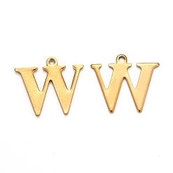 Letter W Ion Plating(IP) 304 Stainless Steel Alphabet Charms, Golden, Letter.W, 12x14x0.7mm, Hole: 1mm