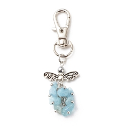 Aquamarine Natural Aquamarine Beaded Cluster Pendant Decorates, with Swivel Clasps, Lobster Clasp Charms, Clip-on Charms, for Keychain, Purse, Backpack Ornament, Stitch Marker, Wings, 67~68mm