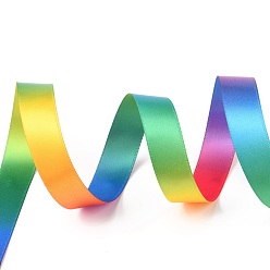 Разноцветный Лента из полиэстера с градиентом радуги, двухсторонняя атласная лента, для поделок подарочная упаковка, оформление партии, красочный, 5/8 дюйм (16 мм), 50 ярдов / рулон (45.72 м / рулон)
