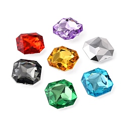 Color mezclado Cabujones de diamante de imitación de acrílico de taiwan imitación, señaló hacia atrás y facetas, plaza, color mezclado, 23x23x7.5 mm