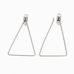 Stainless Steel Color 304 Stainless Steel Wire Pendants, Hoop Earring Findings, Triangle, Stainless Steel Color, 18 Gauge, 38.5x21x1mm, Hole: 1.2mm