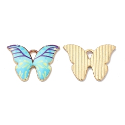 Pale Turquoise Alloy Enamel Pendants, Long-Lasting Plated, Cadmium Free & Nickel Free & Lead Free, Golden, Butterfly Charm, Pale Turquoise, 15.5x21.5x1.6mm, Hole: 3.5X2mm