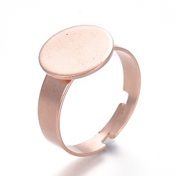 Oro Rosa Componentes de anillos de dedo de acero inoxidable ajustables 201, fornituras base de anillo almohadilla, plano y redondo, oro rosa, Bandeja: 12 mm, 17.5 mm