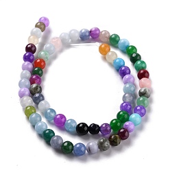 Mixed Color Natural White Jade Beads, Round, Dyed, Mixed Color, 6mm, Hole: 1mm, about 58~61pcs/strand, 37.5~38.5cm