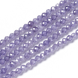 Pourpre Moyen Perles de zircon cubique, facette, ronde, support violet, 1.5~2x2mm, Trou: 0.2mm, Environ 178~186 pcs/chapelet, 15~15.5 pouce (37.5~38.5 cm)