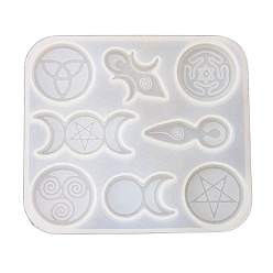 Blanco Moldes de silicona con símbolo wiccan pagano, diosa de la luna triple/pentáculo/triskelion, moldes de resina, para resina uv, fabricación artesanal de resina epoxi, blanco, 130x115 mm, diámetro interior: 25~40x30~60 mm
