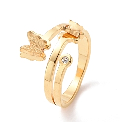 Золотой Кольцо на палец в виде бабочки с кристаллами и стразами, ионное покрытие (ip) 304 ювелирные изделия из нержавеющей стали для женщин, золотые, размер США 6~9 (16.5~18.9 мм)