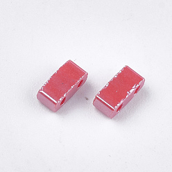 Indian Red 2-Hole Opaque Glass Seed Beads, Lustered, Rectangle, Indian Red, 4.5~5.5x2x2~2.5mm, Hole: 0.5~0.8mm
