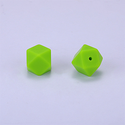 Césped Verde Cuentas de silicona hexagonales, masticar cuentas para mordedores, diy collares de enfermería haciendo, verde césped, 23x17.5x23 mm, agujero: 2.5 mm