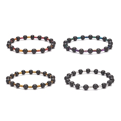 Mixed Color Natural Lava Rock Round & Glass Column Beaded Stretch Bracelet, Essential Oil Gemstone Jewelry for Men Women, Mixed Color, Inner Diameter: 2-1/4 inch(5.8cm)