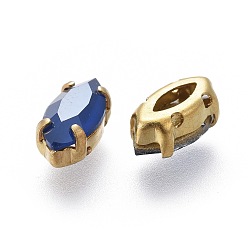 Azul Capri Cose en el rhinestone, estilo moca, diamantes de imitación de cristal, Con ajustes de clavija de latón chapado en oro, facetados, ojo del caballo, capri azul, 10x5x4 mm, agujero: 0.8 mm