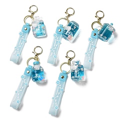 Light Sky Blue Mixed Bottle Acrylic Pendant Keychain Decoration, Liquid Quicksand Floating Bear & Star Handbag Accessories, with Alloy Findings, Light Sky Blue, 21.5~22cm