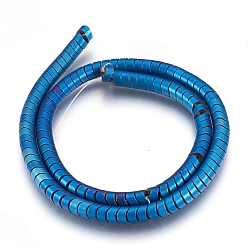 Blue Plated Electroplate Non-magnetic Synthetic Hematite Bead Strands, Frosted, Wave Column, Blue Plated, 6x4mm, Hole: 1mm, about 126~133pcs/strand, 15.3 inch~15.7 inch(39~40cm)