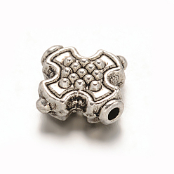 Antique Silver Cross Tibetan Style Alloy Beads, Lead Free & Cadmium Free, Antique Silver, 12.5x12x5mm, Hole: 1.5mm