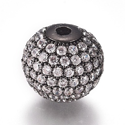 Gunmetal CZ Jewelry Brass Micro Pave Cubic Zirconia Round Beads, Clear, Gunmetal, 12mm, Hole: 2mm