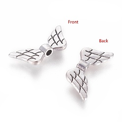 Antique Silver Tibetan Style Alloy Beads, Wing, Cadmium Free & Lead Free, Antique Silver, 9x19x3mm, Hole: 2mm