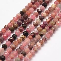 Tourmaline Natural Tourmaline Bead Strands, Faceted, Round, 4mm, Hole: 1mm, about 96pcs/strand, 15.5 inch