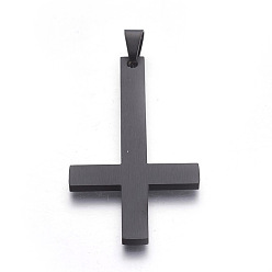 Черный Цвет Металла 304 из нержавеющей стали большие кулоны, перевернутый крест, металлический черный , 55x30x2.5 мм, отверстие : 4.5x7.5 мм