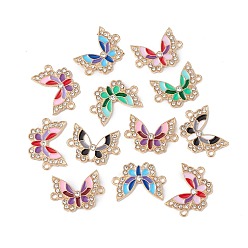 Mixed Color Alloy Enamel Connector Charms, Butterfly Links with Crystal Rhinestone, Light Gold, Cadmium Free & Nickel Free & Lead Free, Mixed Color, 16x22x2mm, Hole: 1.6mm