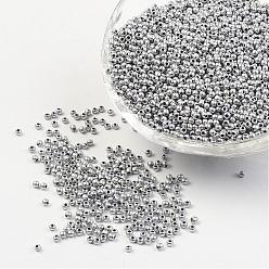 Серебро 12/0 круглый стеклянный бисер класса А, спекающийся лак, серебряные, 12/0, 2x1.5 мм, отверстие : 0.7 мм, около 30000 шт / упаковка