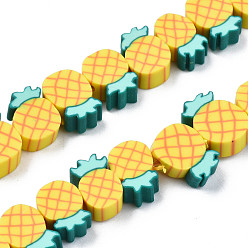 Gold Handmade Polymer Clay Bead Strands, Pineapple Slice, Gold, 9~11.5x6.5~9~x4~4.5mm, Hole: 1.4mm, about 38pcs/strand, 11.02 inch~12.80 inch(28~32.5cm)