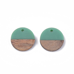 Light Sea Green Resin & Walnut Wood Pendants, Flat Round, Light Sea Green, 18x3.5mm, Hole: 1.5mm