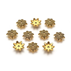 Antique Golden 8-Petal Tibetan Style Alloy Flower Bead Caps, Cadmium Free & Lead Free, Antique Golden, 14x3.5mm, Hole: 2mm