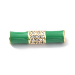 Lime Vert Placage en rack laiton clair micro pavé de perles de zircone cubique, avec l'émail, plaqué longue durée, réel 18 k plaqué or, sans cadmium et sans plomb, Tube, lime green, 20.5x5mm, Trou: 1.8mm