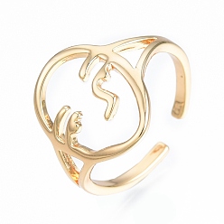 Chapado en Oro Real 18K Anillo de puño abierto de latón con cara abstracta, anillo grueso hueco para mujer, sin níquel, real 18 k chapado en oro, tamaño de EE. UU. 6 (16.5 mm)