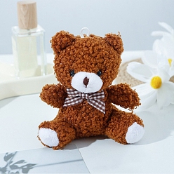 Sienna Cute Plush PP Cotton Bear Doll Pendant Decorations, with Alloy Findings, for Keychain Bag Hanging Decoration, Sienna, 10cm