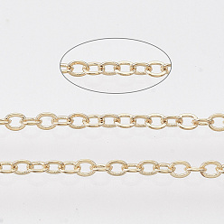 Light Gold Железные кабельные цепи с латунным покрытием, пайки, с катушкой, Плоско-овальные, золотой свет, 2.2x1.7x0.3 мм, около 39.37 футов (12 м) / рулон