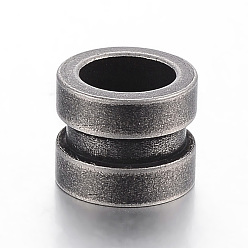 Antique Silver 304 Stainless Steel Grooved Beads, Large Hole Beads, Column, Antique Silver, 10x8mm, Hole: 6.5mm