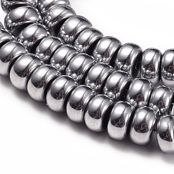 Hematite Plated Electroplate Non-magnetic Synthetic Hematite Beads Strands, Rondelle, Hematite Plated, 5.5~6x3mm, Hole: 1mm, about 127pcs/strand, 15.7 inch(40cm)