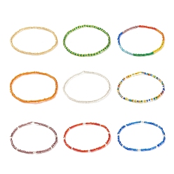 Couleur Mélangete 9 pcs 9 ensemble de bracelets de cheville extensibles en perles de verre de couleur, bracelets de cheville empilables pour femmes, couleur mixte, diamètre intérieur: 2-5/8 pouce (6.8 cm), 1 pc / couleur