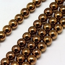 Plaqué Cuivre Galvanoplastie non magnétiques hématite synthétique brins de perles, ronde, Grade a, cuivre plaqué, 6mm, Trou: 1.2mm, Environ 65 pcs/chapelet, 16 pouce