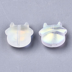 Clear AB Transparent Spray Painted Glass Beads, AB Color Plated, Frosted, Cow, Clear AB, 11.5x12x6mm, Hole: 1mm