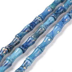 Marine Blue Natural Dolomite & Synthetic Opal Beads Strands, Dyed, Bamboo Stick, Marine Blue, 12x5mm, Hole: 0.5mm, about 34pcs/strand, 15.94''(40.5cm)