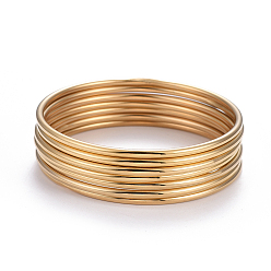 Настоящее золото 18K Мода с вакуумным покрытием 304 наборы буддийских браслетов из нержавеющей стали, реальный 18 k позолоченный, 2-5/8 дюйм (6.8 см), 7 шт / комплект