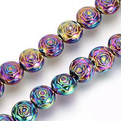 Multi-color Plated Electroplate Non-magnetic Synthetic Hematite Beads Strands, Flower, Multi-color Plated, 8x5mm, Hole: 1mm, about 50pcs/strand, 15.7 inch