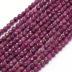 Ruby Natural Ruby/Red Corundum Beads Strands, Faceted, Round, 3.5mm, Hole: 0.6mm, about 112pcs/strand, 15.35 inch(39cm)
