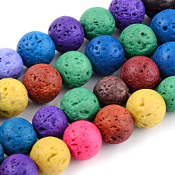 Mixed Color Synthetic Lava Rock Beads Strands, Dyed, Round, Mixed Color, 10mm, Hole: 1mm, about 39pcs/strand, 14.96 inch(38cm)