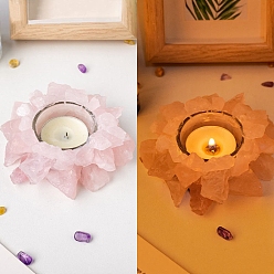 Quartz Rose Bougeoirs en quartz rose brut naturel, pour diffuseur de parfum, décoration d'affichage en pierre d'énergie reiki, 10 cm, Diamètre intérieur: 4 cm